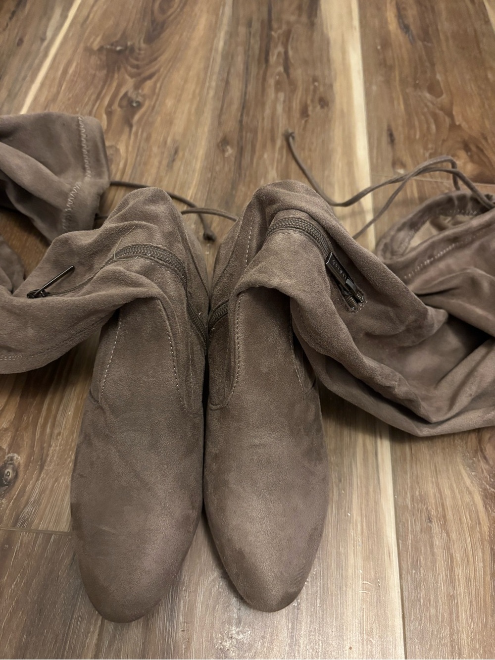 Taupe Suede Knee-High Slouch Boots